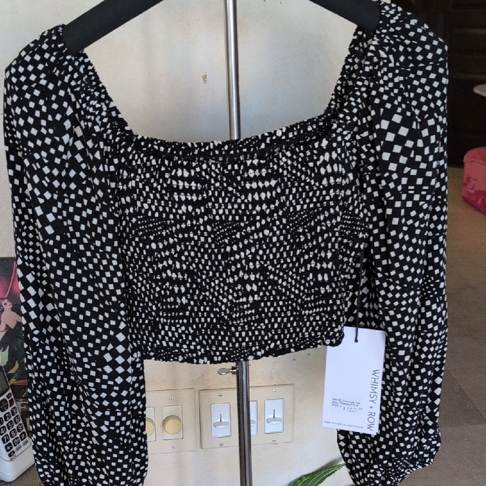 Whimsy + Row Black and White Checkered Cameron  Blouse